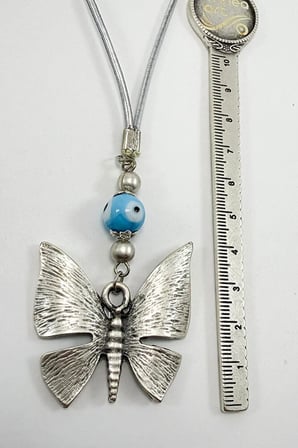 El Yapımı Mavi Cam Nazar Boncuklu Metal Kelebek Araba Dikiz Ayna Süsü ,Yeni Araba Hediyesi