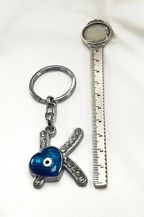 Nazar Boncuğu K Harfi Anahtarlık / Araba Dikiz Ayna Süsü Metal Hediyelik Aksesuar