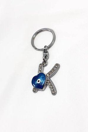 Nazar Boncuğu K Harfi Anahtarlık / Araba Dikiz Ayna Süsü Metal Hediyelik Aksesuar
