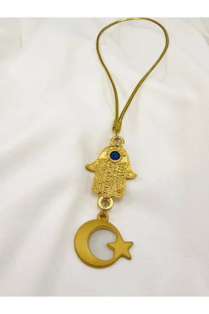 Altın Kaplama Hamse Ay Yıldız Gold Renkli Araba Dikiz Ayna Süsü, Lüks Yeni Araba Hediyesi
