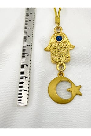 Altın Kaplama Hamse Ay Yıldız Gold Renkli Araba Dikiz Ayna Süsü, Lüks Yeni Araba Hediyesi