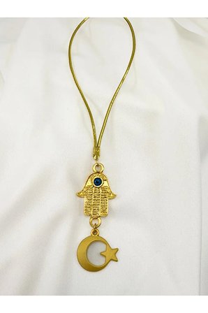 Altın Kaplama Hamse Ay Yıldız Gold Renkli Araba Dikiz Ayna Süsü, Lüks Yeni Araba Hediyesi