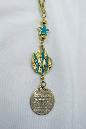 Altın Renkli Oyuklu Madalyon Metal Ayetel Kürsi Araba Dikiz Ayna Süsü