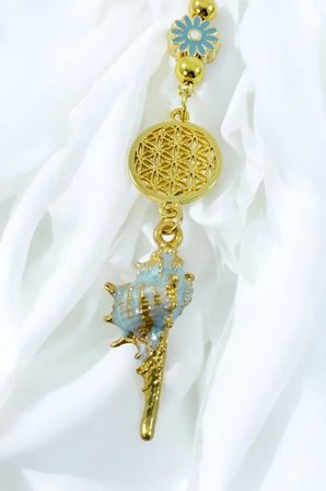 Yeni Araba Hediyesi, Pastel Mint Yeşili Metal Deniz Kabuğu Yaşam Çiçeği Dikiz Ayna Süsü