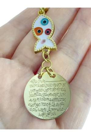 Beyaz Balık Gold Metal Ayetel Kürsi Araba Dikiz Ayna Süsü, Yeni Araba Hediyesi