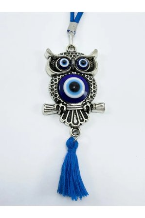 El Yapımı Lacivert Cam Nazar Boncuğu Metal Baykuş Dikiz Ayna Süsü / Hediyelik Aksesuar