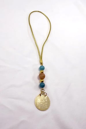 Doğal Taşlı Metal Ayetel Kürsi Araba Dikiz Ayna Süsü, Gold Renkli