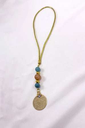 Doğal Taşlı Metal Ayetel Kürsi Araba Dikiz Ayna Süsü, Gold Renkli