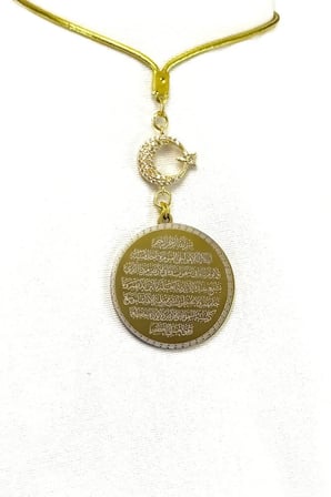 Gold Parlak Taşlı Ay Yıldızlı Çelik Çift Taraflı Ayetel Kürsi/Felak Nas İhlas Araba Dikiz Ayna Süsü