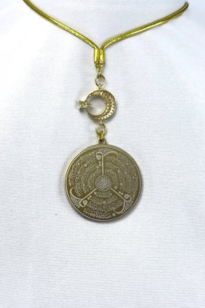 Gold Parlak Taşlı Ay Yıldızlı Çelik Çift Taraflı Ayetel Kürsi/Felak Nas İhlas Araba Dikiz Ayna Süsü