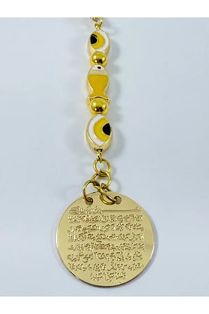 Sarı Balık Nazar Metal Ayetel Kürsi Araba Dikiz Ayna Süsü, Gold Renkli