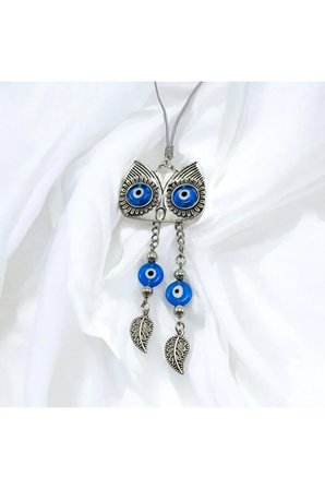 El Yapımı Cam Nazar Boncuklu Salkım Baykuş Araba Dikiz Ayna Süsü, Yeni Araba Hediyesi