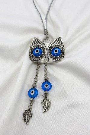 El Yapımı Cam Nazar Boncuklu Salkım Baykuş Araba Dikiz Ayna Süsü, Yeni Araba Hediyesi