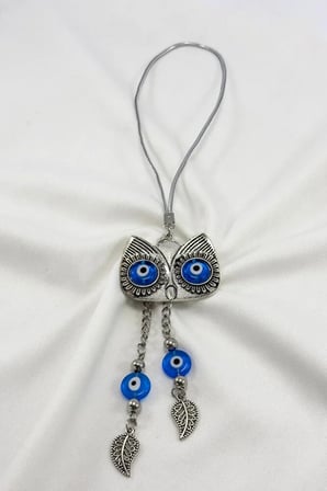 El Yapımı Cam Nazar Boncuklu Salkım Baykuş Araba Dikiz Ayna Süsü, Yeni Araba Hediyesi