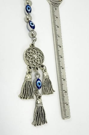 Çerçeveli Elips Nazarlı Metal Lotus Çiçeği Araba Dikiz Ayna Süsü, Püsküllü Yeni Araba Hediyesi