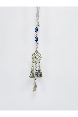 Çerçeveli Elips Nazarlı Metal Lotus Çiçeği Araba Dikiz Ayna Süsü, Püsküllü Yeni Araba Hediyesi