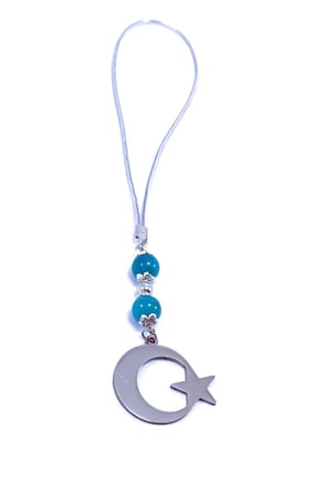 Turkuaz Doğal Taşlı Ay Yıldız Araba Dikiz Ayna Süsü, Yeni Araba Hediyesi