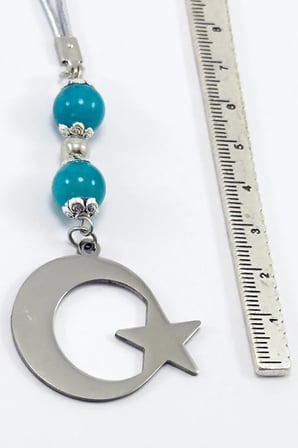 Turkuaz Doğal Taşlı Ay Yıldız Araba Dikiz Ayna Süsü, Yeni Araba Hediyesi