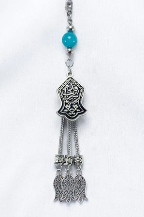 Turkuaz Doğal Taşlı Salkım Lale Nal- ı Şerif Araba Dikiz Ayna Süsü, Yeni Araba Hediyesi