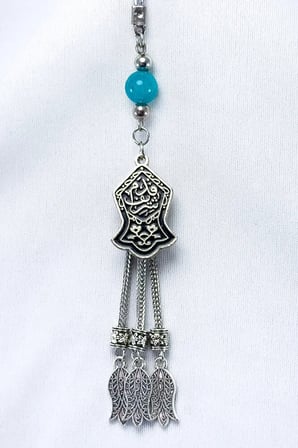 Turkuaz Doğal Taşlı Salkım Lale Nal- ı Şerif Araba Dikiz Ayna Süsü, Yeni Araba Hediyesi