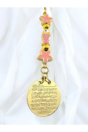 Pembe Lotus Çiçeği Balıklı Metal Ayetel Kürsi Altın Renkli Araba Dikiz Ayna Süsü