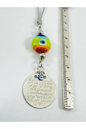 El Yapımı Renkli Cam Nazar Boncuğu Metal Ayetel Kürsi Gümüş Renkli Araba Dikiz Ayna Süsü