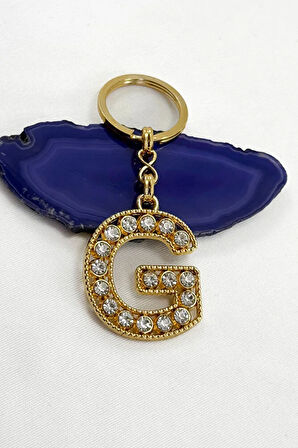 Gold Renkli Parlak Taşlı G Harfi Anahtarlık, Hediyelik Harfli Anahtarlık
