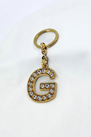 Gold Renkli Parlak Taşlı G Harfi Anahtarlık, Hediyelik Harfli Anahtarlık
