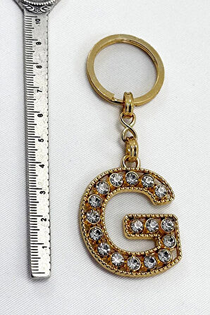 Gold Renkli Parlak Taşlı G Harfi Anahtarlık, Hediyelik Harfli Anahtarlık