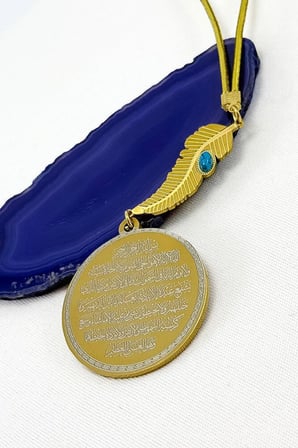 Firuze Taşlı Yapraklı Ayetel Kürsi Hilye-i Şerif Komple Paslanmaz Çelik Araba Dikiz Ayna Süsü