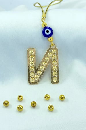 Gold Renkli Parlak Taşlı N Harfi Araba Dikiz Ayna Süsü, Hediyelik Araba Süsü