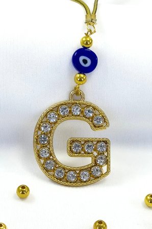 Gold Renkli Parlak Taşlı G Harfi Araba Dikiz Ayna Süsü, Hediyelik Araba Süsü