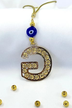 Gold Renkli Parlak Taşlı G Harfi Araba Dikiz Ayna Süsü, Hediyelik Araba Süsü