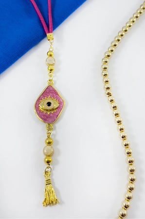 Pembe Boncuklu Göz Figürlü Araba Dikiz Ayna Süsü, Yeni Araba Hediyesi