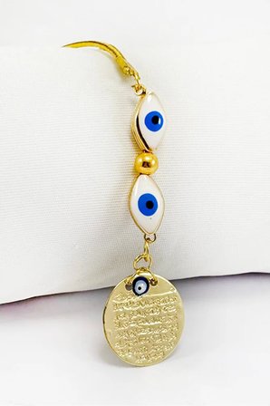 Elips Nazar Boncuklu Metal Ayetel Kürsi Dualı Araba Dikiz Ayna Süsü, Yeni Araba Hediyesi