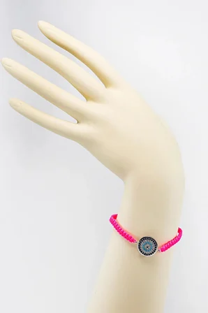 Pembe Renkli Asansörlü Gümüş Zirkon Taşlı Nazar Bileklik, Hediyelik Bileklik