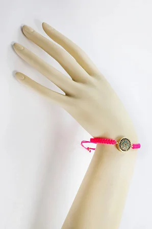 Pembe Renkli Asansörlü Gold Zirkon Taşlı Nazar Bileklik, Hediyelik Bileklik