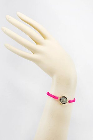 Pembe Renkli Asansörlü Gold Zirkon Taşlı Nazar Bileklik, Hediyelik Bileklik