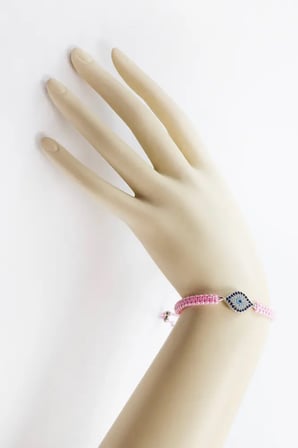 Toz Pembe Asansörlü Gümüş Elips Zirkon Taşlı Nazar Bileklik, Hediyelik Bileklik