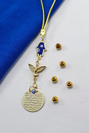 Lacivert Hamse Anka Kuşu Metal Ayetel Kürsi Araba Dikiz Ayna Süsü, Gold Renkli