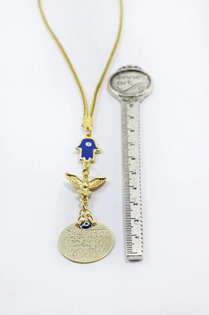 Lacivert Hamse Anka Kuşu Metal Ayetel Kürsi Araba Dikiz Ayna Süsü, Gold Renkli
