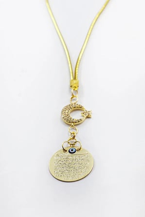 Zirkon Taşlı Ay Yıldız Gold Renkli Metal Ayetel Kürsi Araba Dikiz Ayna Süsü, Yeni Araba Hediyesi