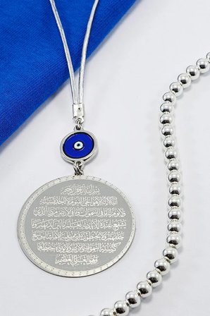 Mineli Nazar Boncuklu Ayetel Kürsi Felak Nas Araba Dikiz Ayna Süsü, Yeni Araba Hediyesi(4,5cm Plaka)