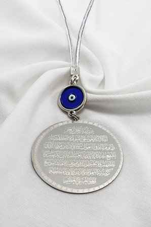 Mineli Nazar Boncuklu Ayetel Kürsi Felak Nas Araba Dikiz Ayna Süsü, Yeni Araba Hediyesi(4,5cm Plaka)