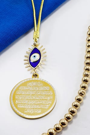 Lacivert Göz Figürlü Ayetel Kürsi Nazar Ayeti Araba Dikiz Ayna Süsü, Yeni Araba Hediyesi
