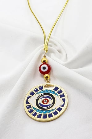 El Yapımı Cam Yassı Nazar Boncuklu Mavi Mineli Desenli Göz Figürlü Araba Dikiz Ayna Süsü