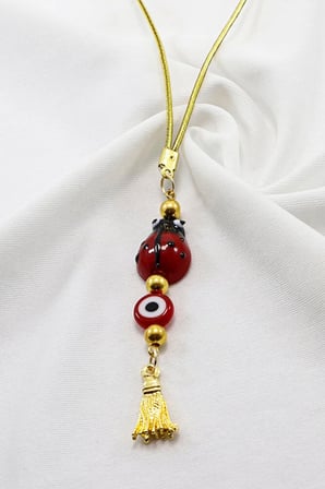 Kırmızı Cam Nazar Boncuklu Püsküllü Dikiz Ayna Süsü Tarz Yeni Araba Hediyesi