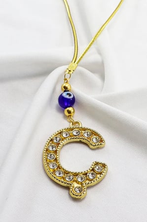 Gold Renkli Parlak Taşlı Ç Harfi Araba Dikiz Ayna Süsü, Yeni Harfli Araba Hediyesi