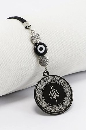 Siyah Cam Nazar Boncuklu Çift Yön Allah Lafzı Ayetel Kürsi Felak Nas İhlas Araba Dikiz Ayna Süsü