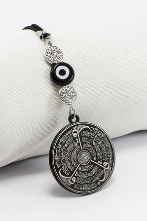 Siyah Cam Nazar Boncuklu Çift Yön Allah Lafzı Ayetel Kürsi Felak Nas İhlas Araba Dikiz Ayna Süsü